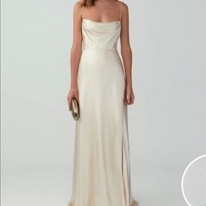 Fame & Partners Strappy Draped Gown- Champagne